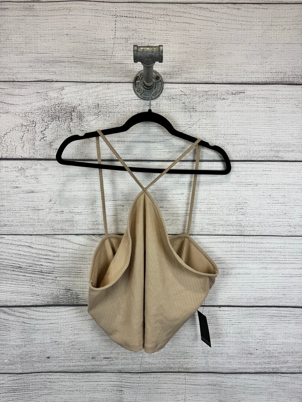 Eloquii Plus Size Tan Ribbed Halter Neck Crop Tank Size 18/20